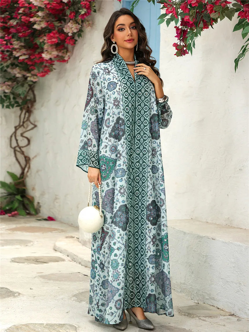 Abaya pour femmes 2026, robe en mousseline de soie, jalabiya, imprimé diamant, musulman, Dubaï, vestidos largo, Ramadan, Maroc, prière, caftan, robe de fête