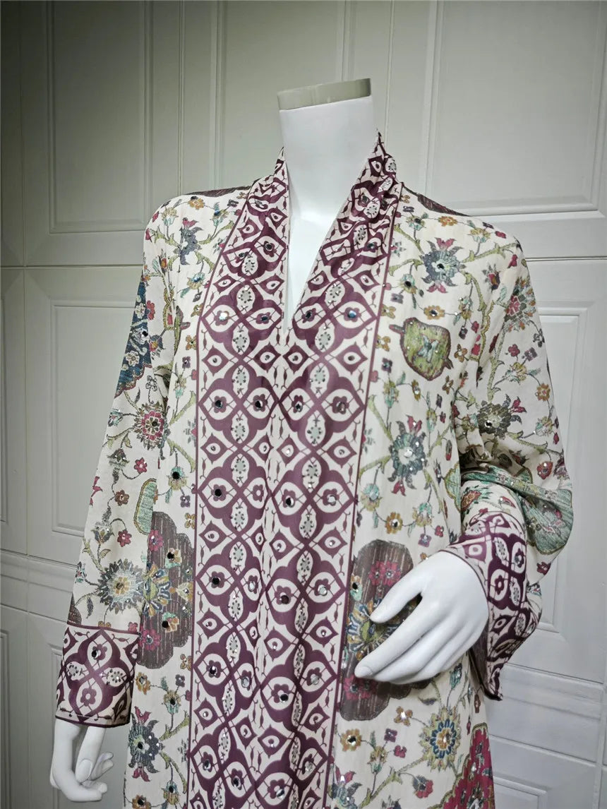 Abaya pour femmes 2026, robe en mousseline de soie, jalabiya, imprimé diamant, musulman, Dubaï, vestidos largo, Ramadan, Maroc, prière, caftan, robe de fête
