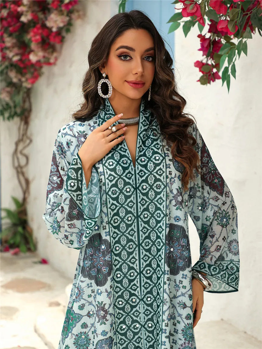 Abaya pour femmes 2026, robe en mousseline de soie, jalabiya, imprimé diamant, musulman, Dubaï, vestidos largo, Ramadan, Maroc, prière, caftan, robe de fête