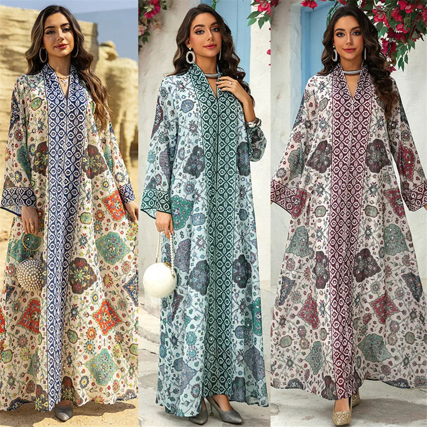 Abaya pour femmes 2026, robe en mousseline de soie, jalabiya, imprimé diamant, musulman, Dubaï, vestidos largo, Ramadan, Maroc, prière, caftan, robe de fête