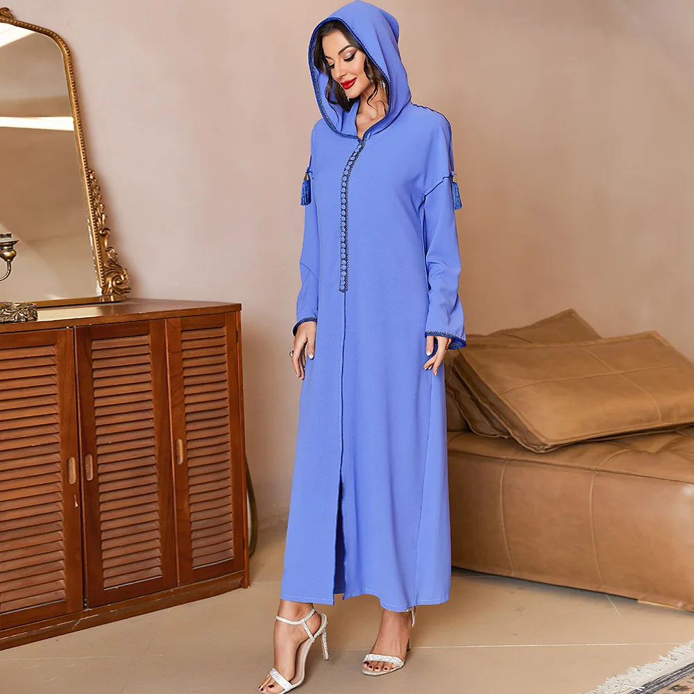 Ramadan Eid Djellaba dubaï à capuche Abaya femmes musulmanes Robe Islam Jalabiya gland caftan Robe de soirée Robe marocaine Caftan