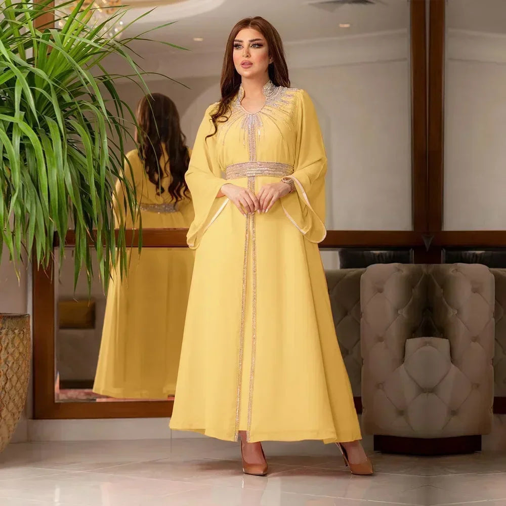 Luxe arabe musulman femmes diamants Abaya Maxi robe turquie dubaï mariée soirée de mariage Jalabiya Caftan robe marocaine caftan
