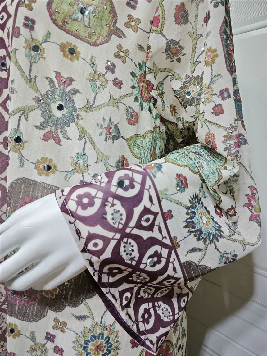 Abaya pour femmes 2026, robe en mousseline de soie, jalabiya, imprimé diamant, musulman, Dubaï, vestidos largo, Ramadan, Maroc, prière, caftan, robe de fête