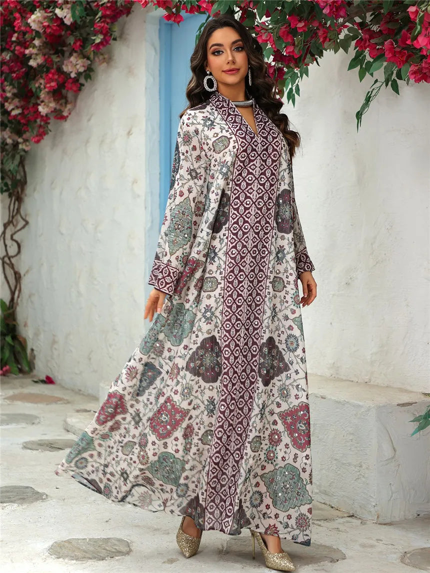 Abaya pour femmes 2026, robe en mousseline de soie, jalabiya, imprimé diamant, musulman, Dubaï, vestidos largo, Ramadan, Maroc, prière, caftan, robe de fête