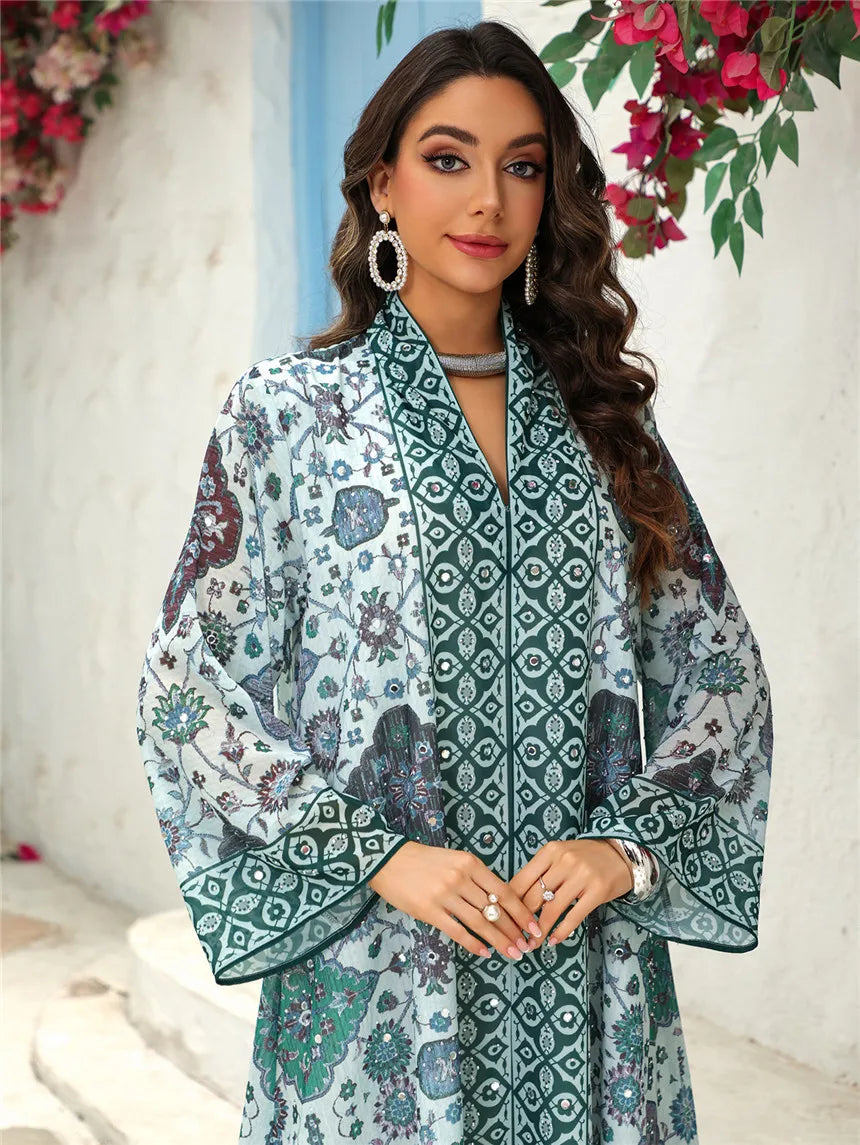 Abaya pour femmes 2026, robe en mousseline de soie, jalabiya, imprimé diamant, musulman, Dubaï, vestidos largo, Ramadan, Maroc, prière, caftan, robe de fête