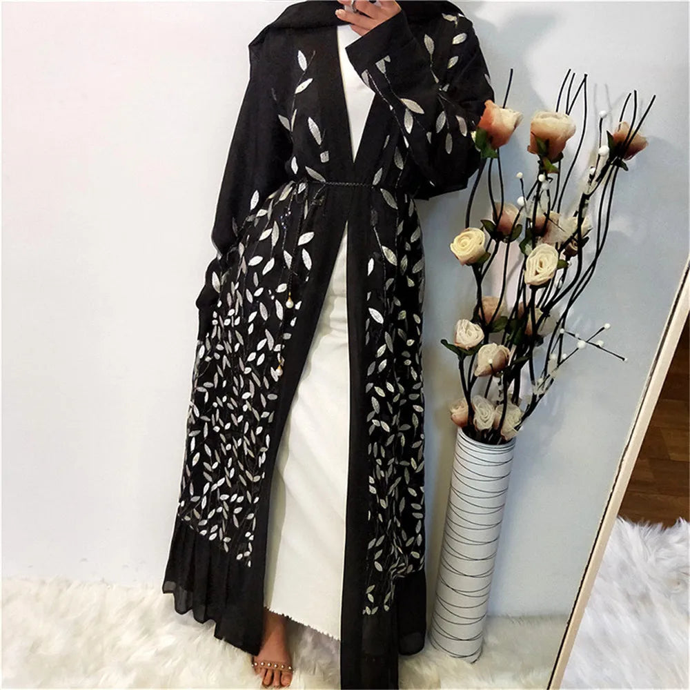 Abaya-Robe de luxe brodée pour femmes musulmanes, kimono, caftan, caftan, Islam, Kebaya, Ramadan, Dubaï, ouvert, mode