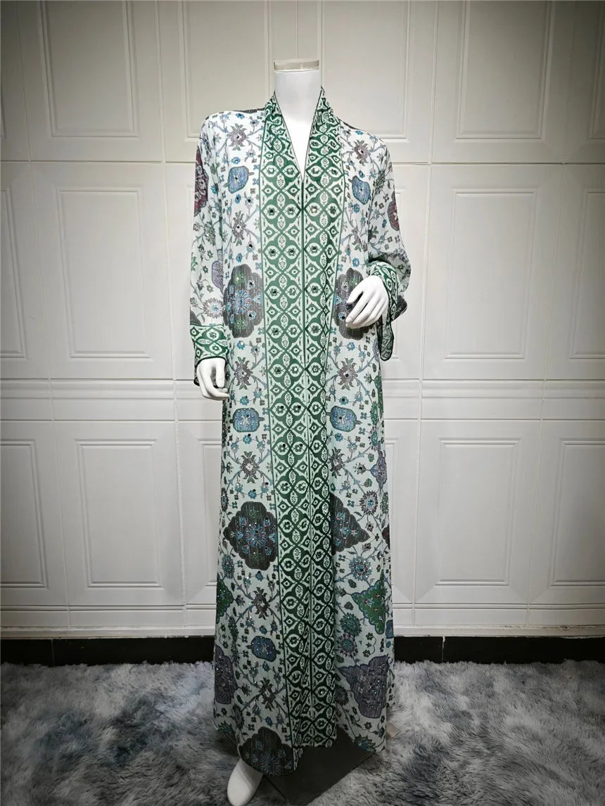 Abaya pour femmes 2026, robe en mousseline de soie, jalabiya, imprimé diamant, musulman, Dubaï, vestidos largo, Ramadan, Maroc, prière, caftan, robe de fête