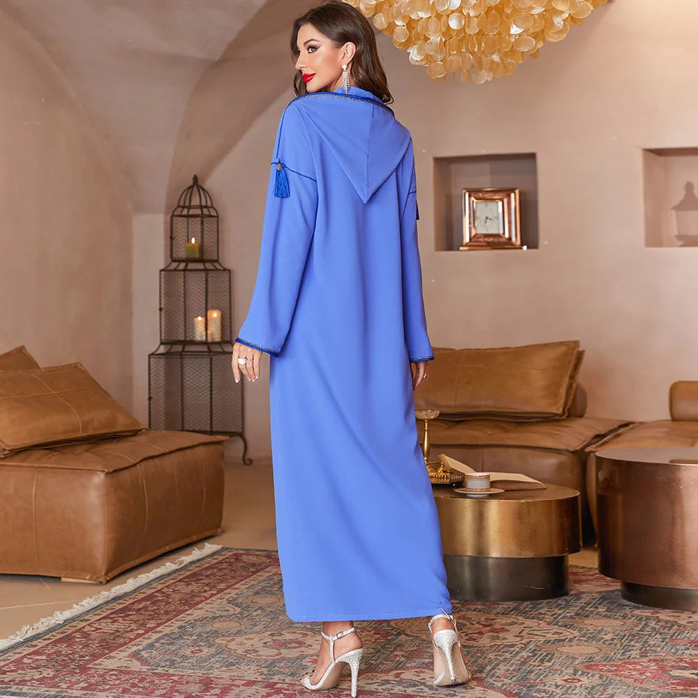 Ramadan Eid Djellaba dubaï à capuche Abaya femmes musulmanes Robe Islam Jalabiya gland caftan Robe de soirée Robe marocaine Caftan