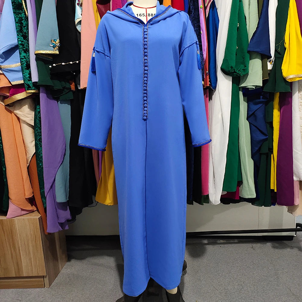 Ramadan Eid Djellaba dubaï à capuche Abaya femmes musulmanes Robe Islam Jalabiya gland caftan Robe de soirée Robe marocaine Caftan