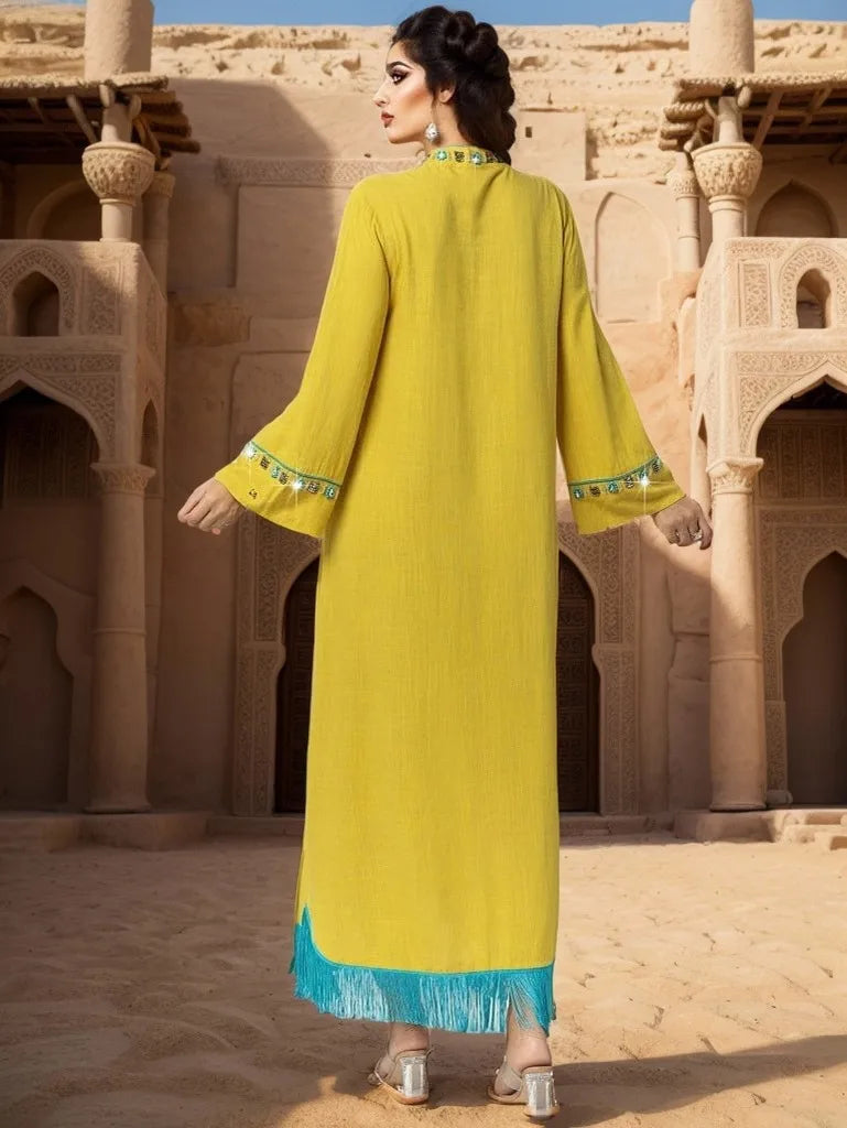 Abaya élégante à franges et diamants, kaftan Dubaï, robe de soirée musulmane pour femmes, robe turque Kebaya, caftan marocain, robe Jalabiya