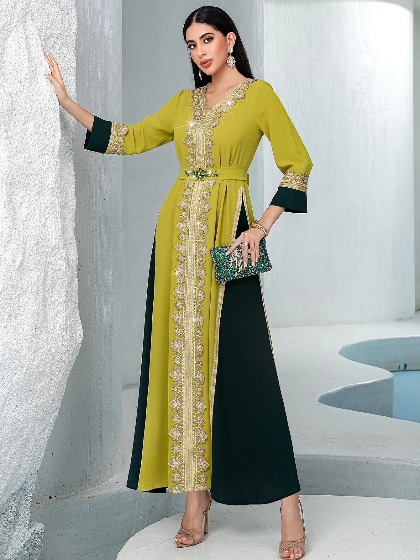 Abayas de luxe pour femmes, diamants Eid, kaftan de Dubaï, robe de soirée musulmane maxi, kaftan turc, caftan marocain, femme musulmane