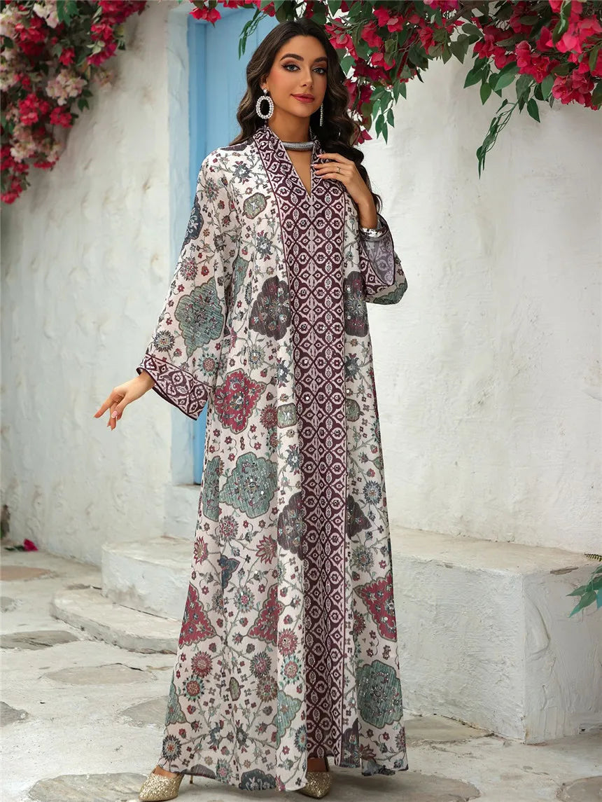 Abaya pour femmes 2026, robe en mousseline de soie, jalabiya, imprimé diamant, musulman, Dubaï, vestidos largo, Ramadan, Maroc, prière, caftan, robe de fête