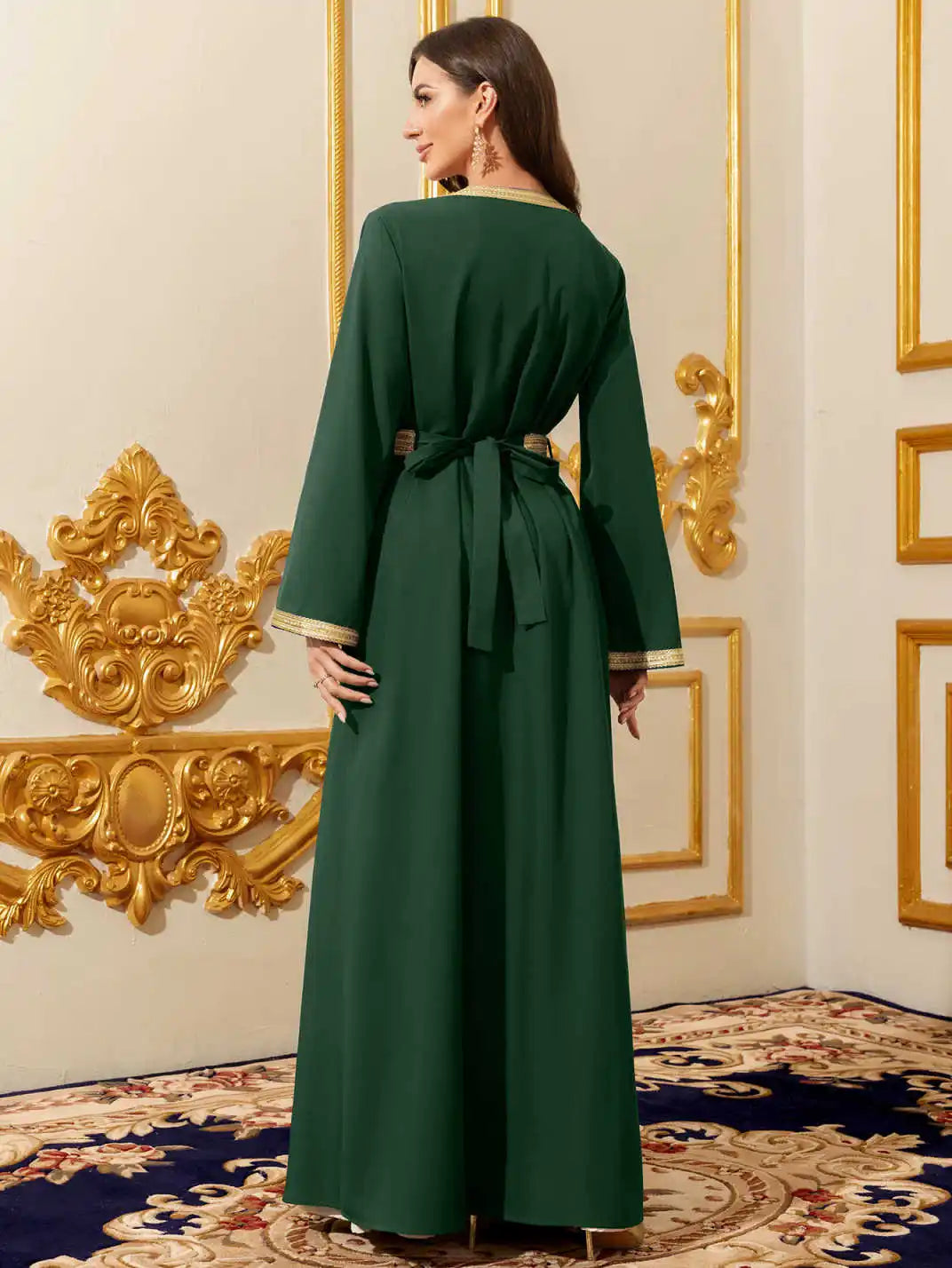 Moyen-Orient élégant Abaya marocain femmes brodé avec ceinture Robe à manches longues deux pièces dubaï Robe islamique